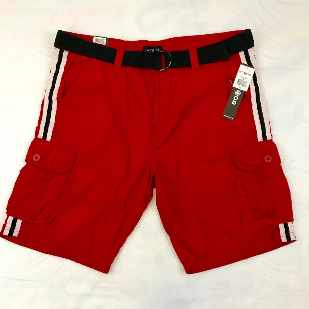 NEW WT02 Mens Red Cargo Shorts Size 42